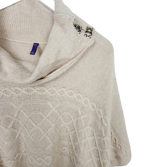 NYDJ Cable Knit Cowl Neck Cream Poncho Sweater - Size Small - Picture 2 of 8